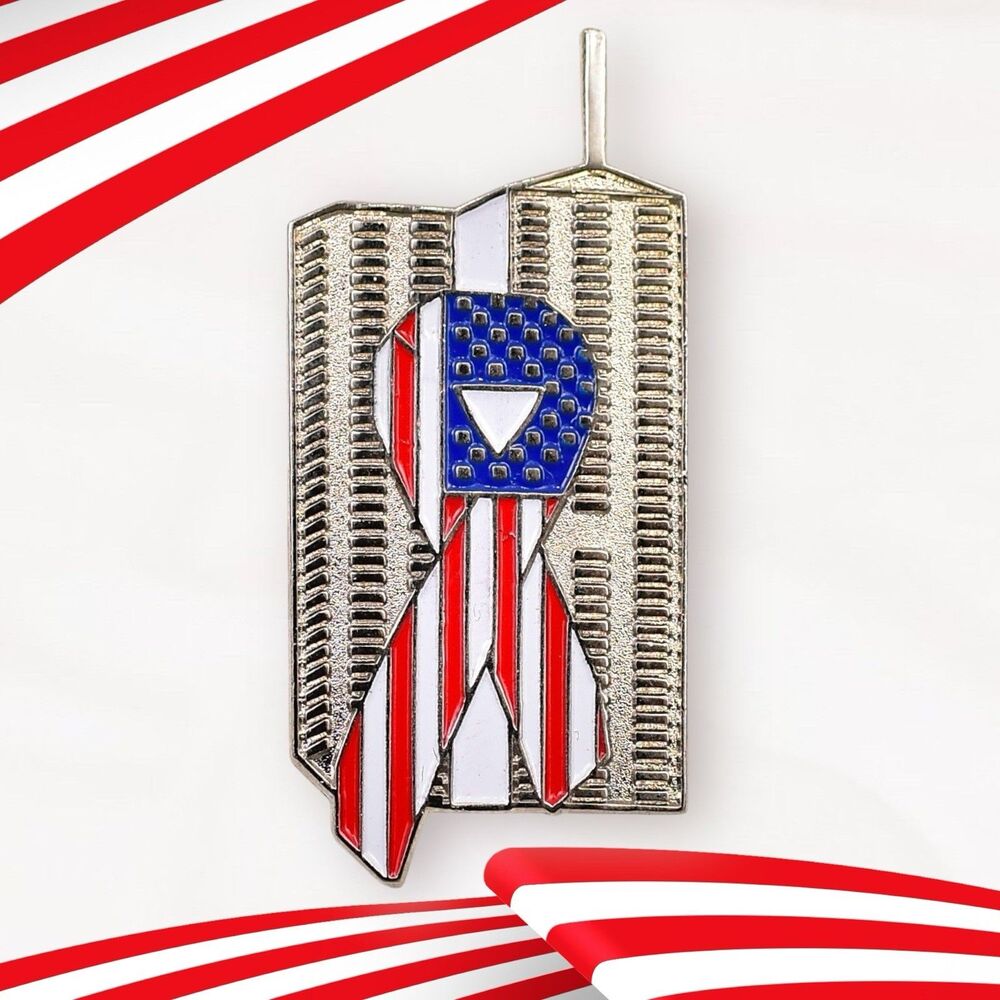911 We Won't Forget Lapel Pin Twin Towers Remember Ribbon